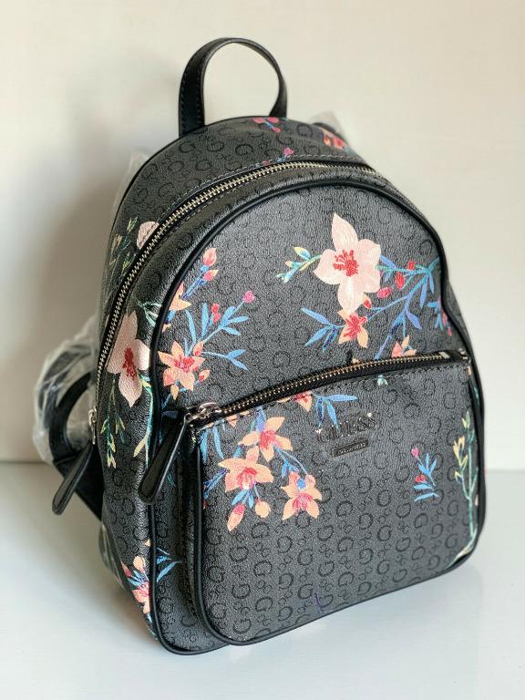GUESS PANDORE COLLECTION COAL BLACK FLORAL TRAVEL BACKPACK BAG PURSE SALE
