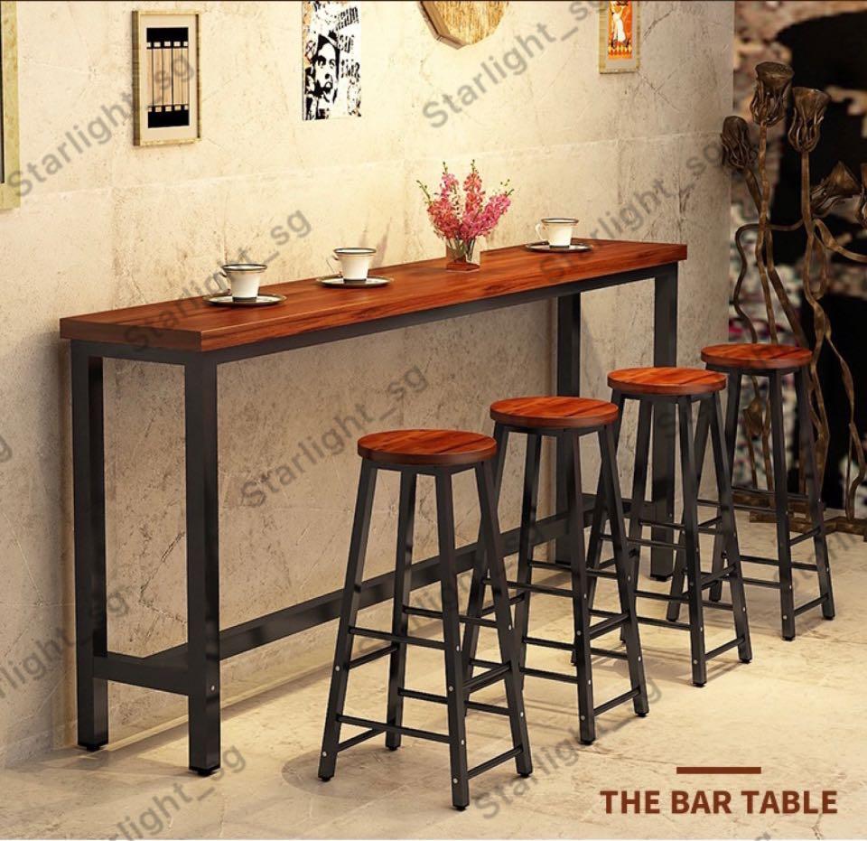 Solid Wood Bar Table Dining Table (Category: Tables & Sets) located in Singapore. Submitted by starlight_sg (Listing ID 1087019732, Image 2). Description: FREE HOME DELIVERY 3-4 Weeks Lead Time Solid Wood with Metal Leg Colours: 6 Different Colours Thickness: 3CM & 5CM Height: 105CM DIY Self Assembly Available Sizes: For 3CM Thickness: 120*40*105 -$220 140*40*105 -$235 160*40*105 -$250 180*40*105 -$280 200*40*105 -$295 220*40*105 -$305 240*40*105