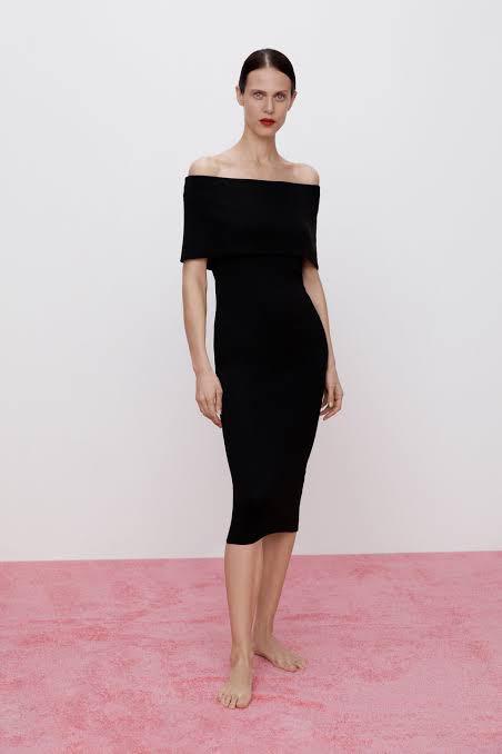 Zara Knit Off Shoulder Dress Black 