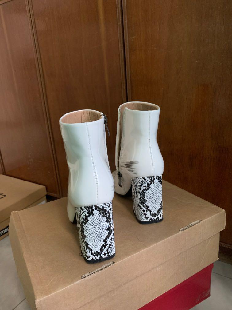 White booties hotsell with snakeskin heel