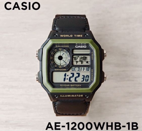 Casio Digital Watch AE1200 Black Green Mobile Phones Gadgets