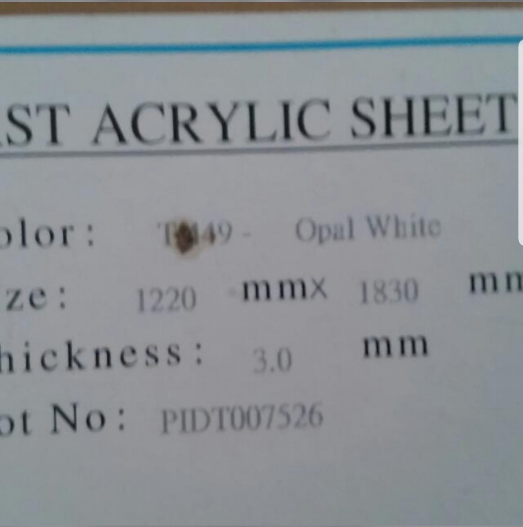 cast acrylic sheet opal white, Hobbies & Toys, Stationery & Craft