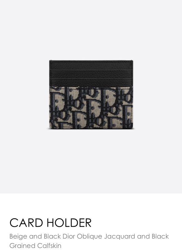 Dior Beige And Black Jacquard Dior Oblique Card Holder And Black Grained  Calfskin for Men