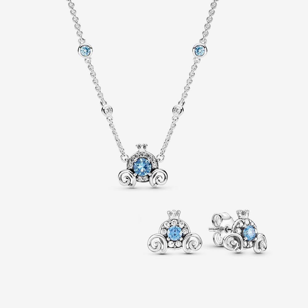 Disney Pumpkin Coach Collier Necklace and Earring Gift Set