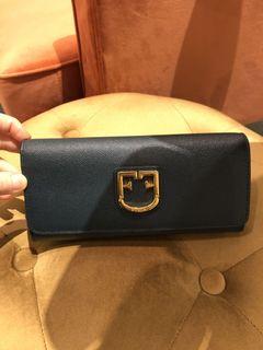 FURLA 真皮綠色長夾