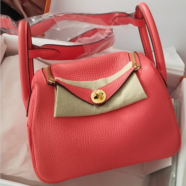 Hermes Lindy bag mini Rose texas Clemence leather Gold hardware