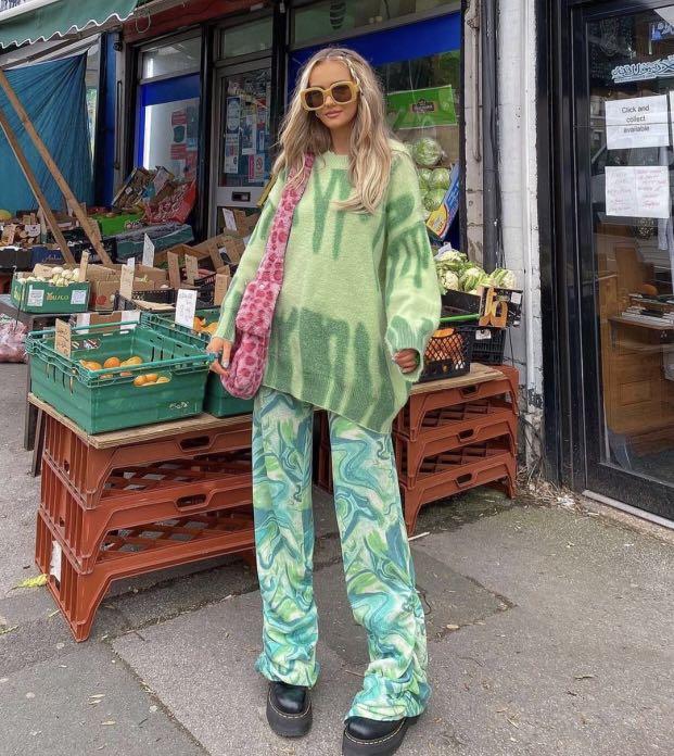 Lime Tie Dye Print Ruched Hem Printed Knit Joggers Women s