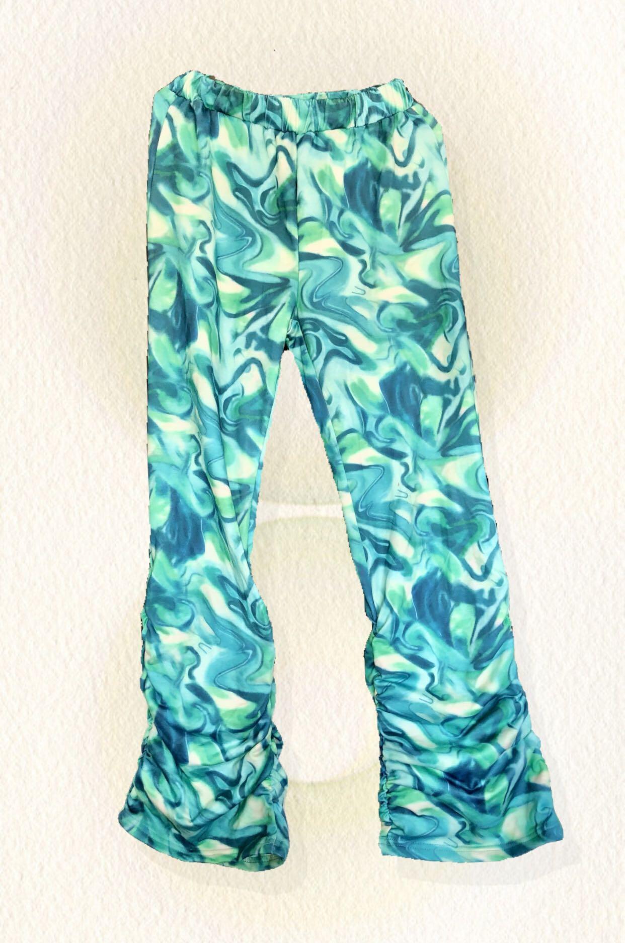 Lime Tie Dye Print Ruched Hem Printed Knit Joggers Women s