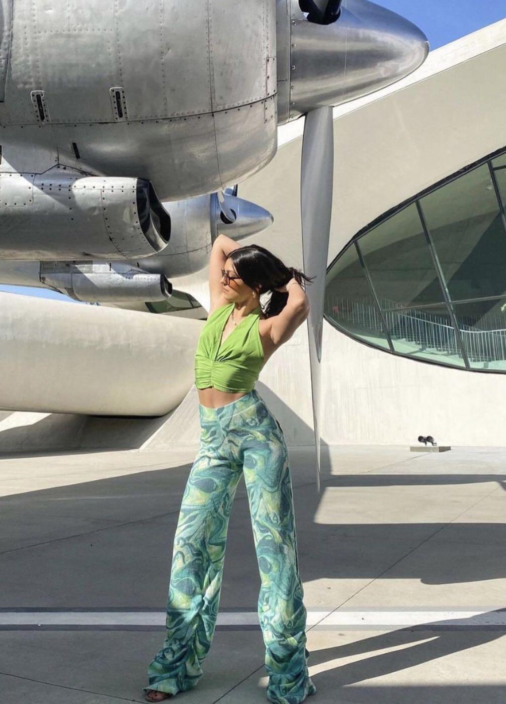 Lime tie dye print ruched hem printed knit joggers clearance