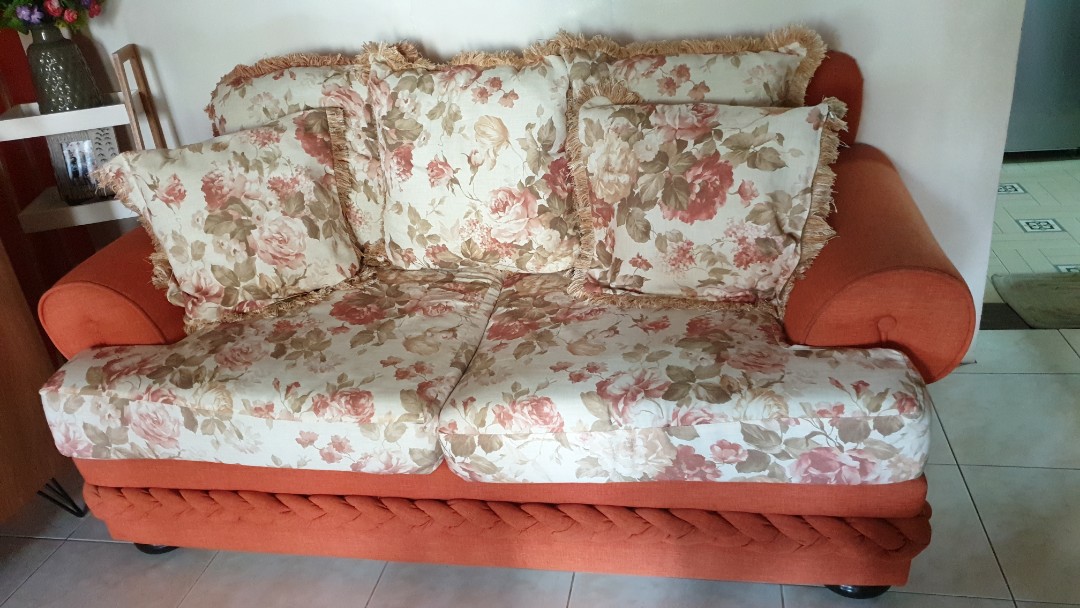 Mandaue Foam sofa Love seat 3 seaters with free set covers, Furniture