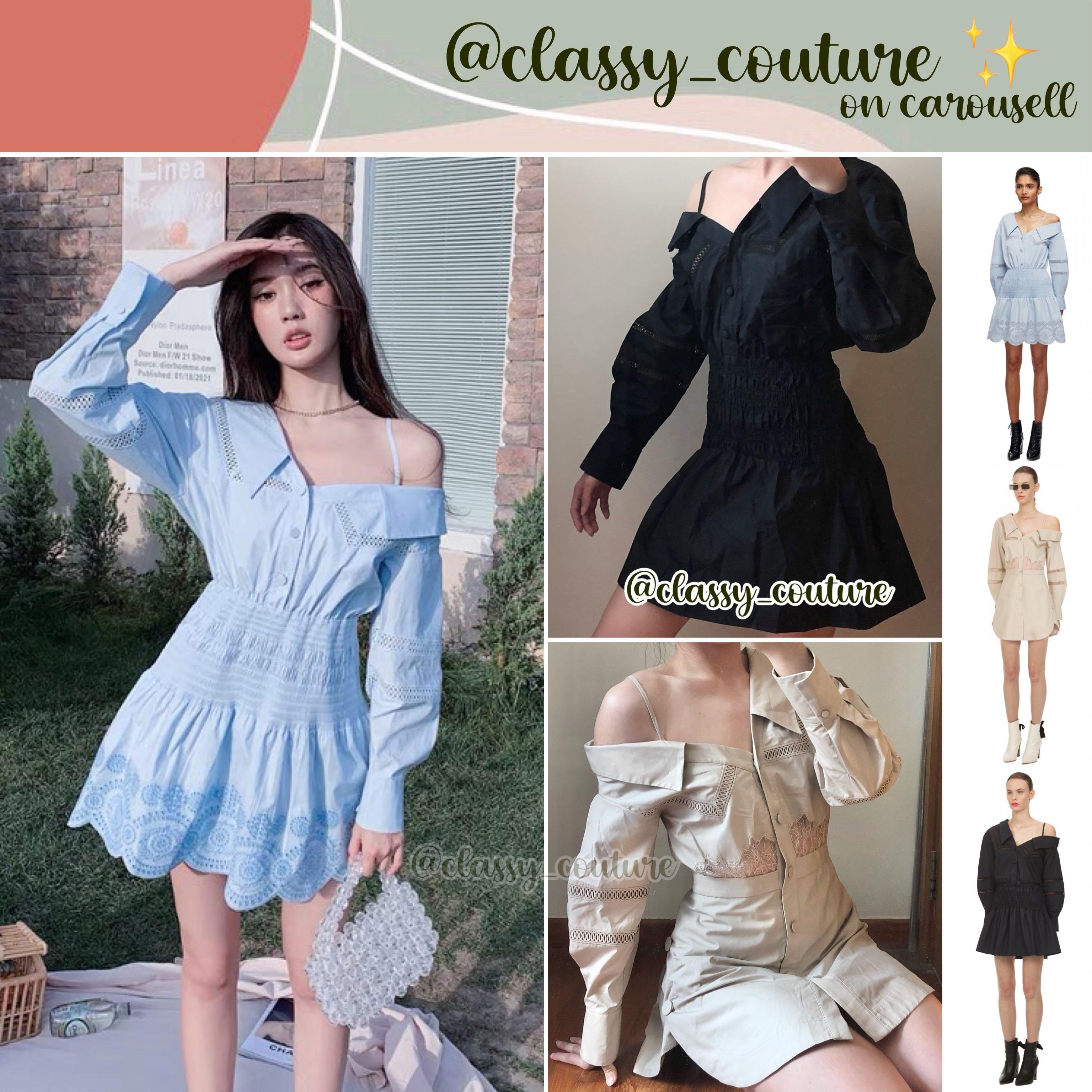 Self Portrait One Shoulder Cotton Poplin Mini Dress and Tunic