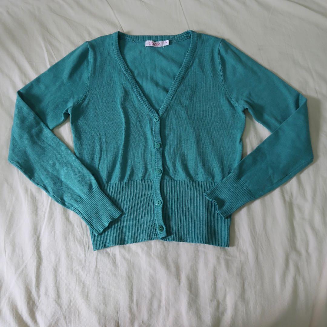 teal cardigan