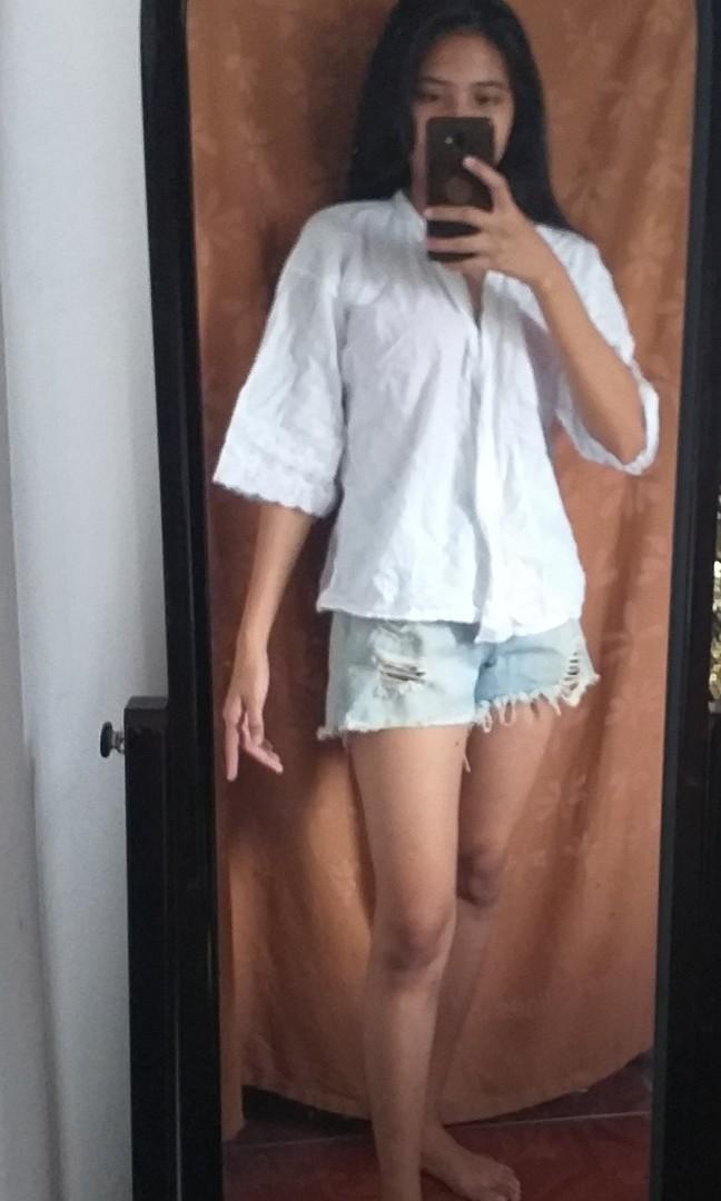 Tops white wala po itong butones parang blazer style open lang po Women s Fashion Tops Longsleeves on Carousell