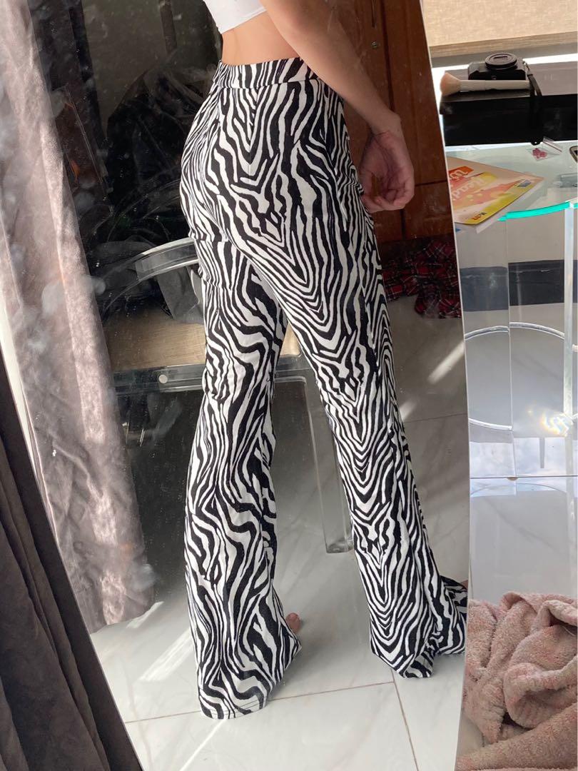 SHEIN Zebra Striped Print Flare Pants