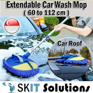 Windshield Cleaning Tool, Car Window Cleaner with Extendable Long Handle  and 4 Washable Reusable Microfiber Pads, Auto Interior Exterior Glass Wiper