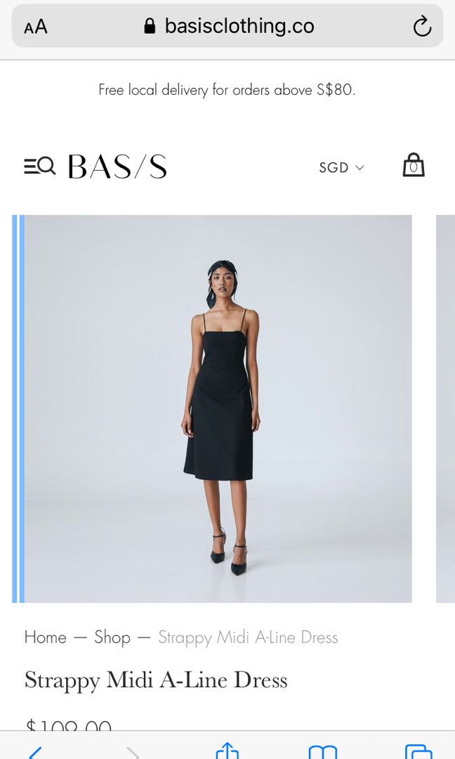 Basis Clothing Black Midi Dress, Women's Fashion, Dresses & Sets