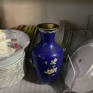 Blue Gold Floral metal vase