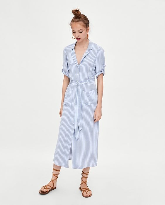 Zara blue striped shirt dress clearance