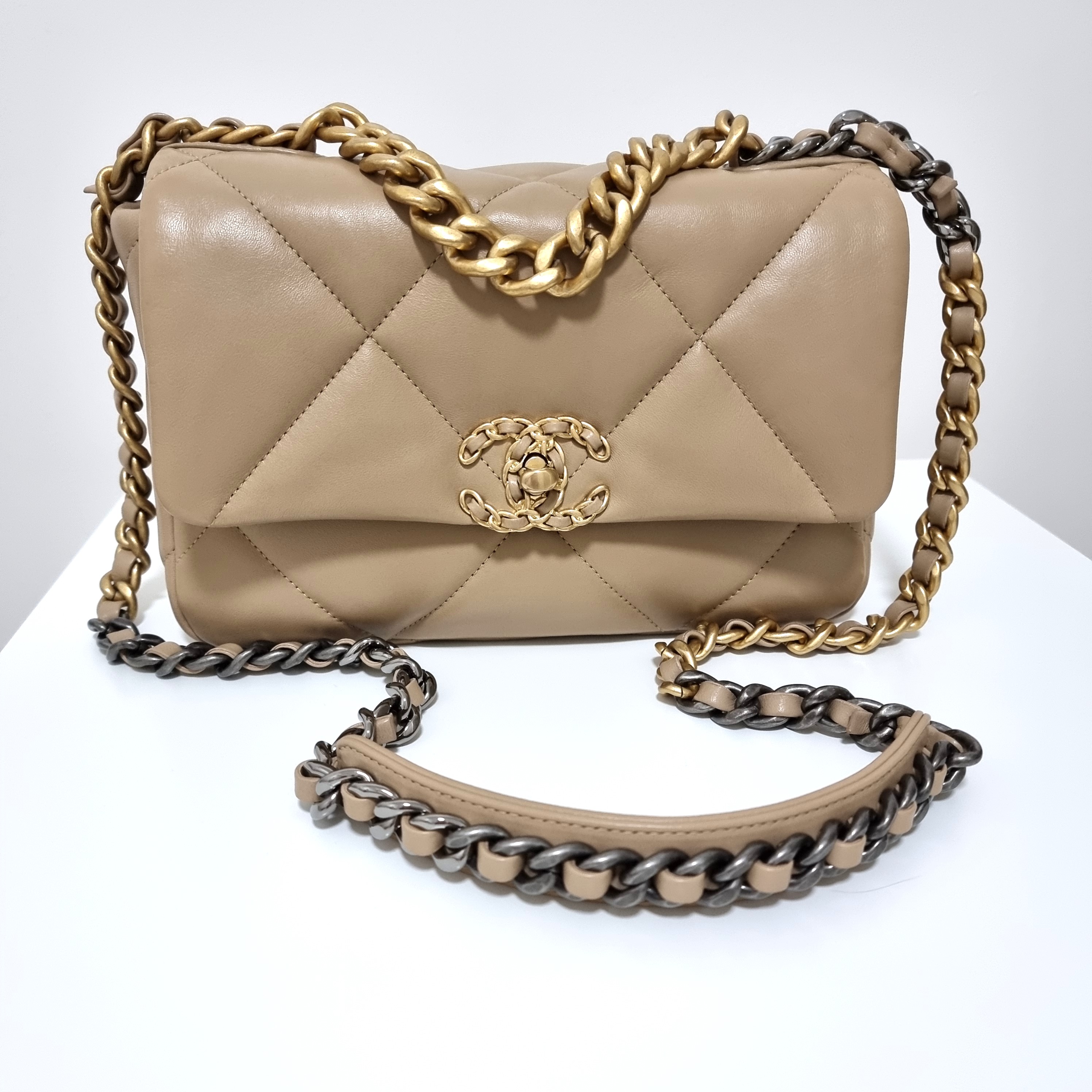 Chanel 19 Bag Dark Beige 21S Small, Luxury, Bags & Wallets on