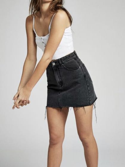 Black frayed denim skirt Clearance