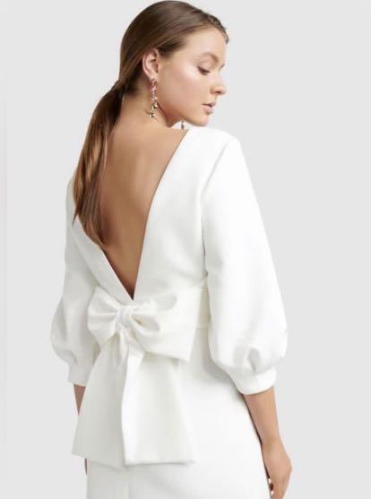 forever new bow back mini dress in ivory Forever New Bow Back Mini Dress in White