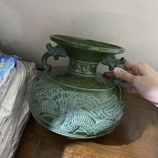 Green metal vase