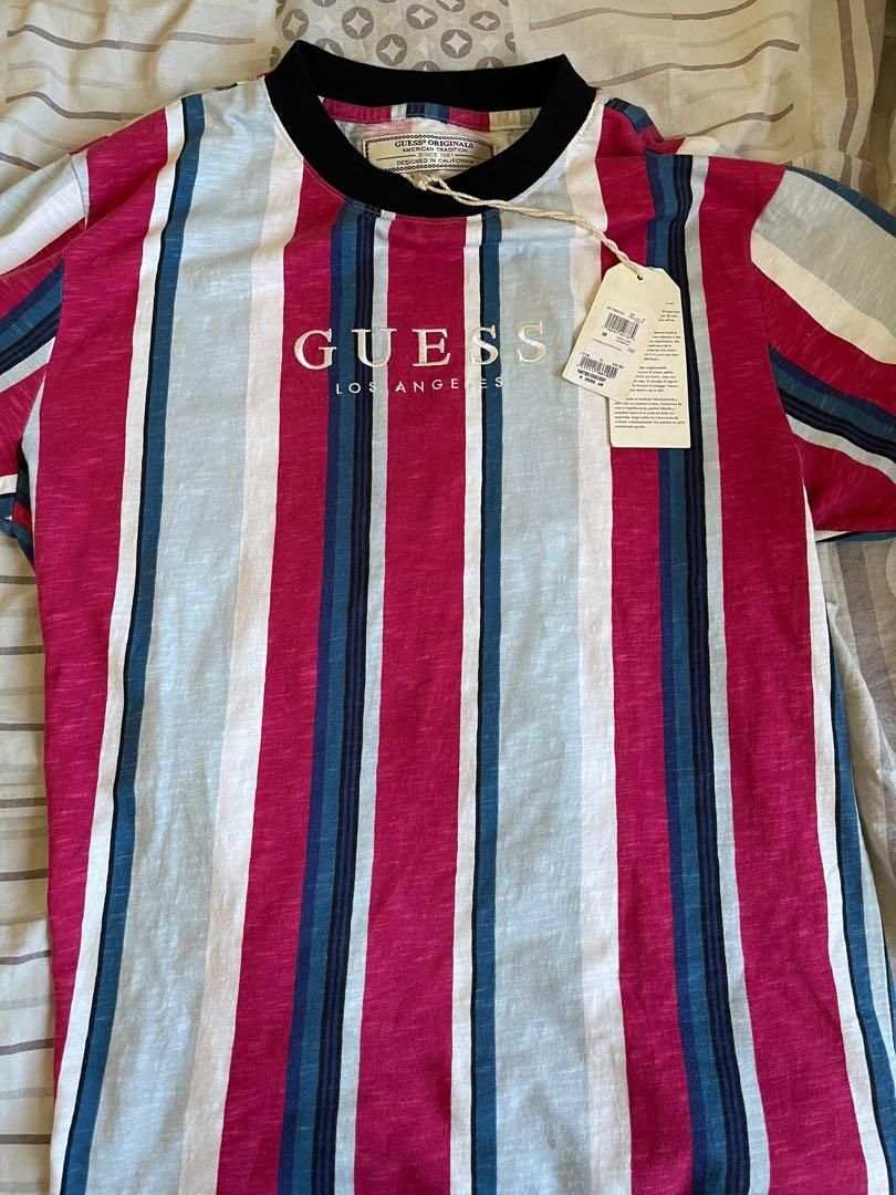 guess striped tee red