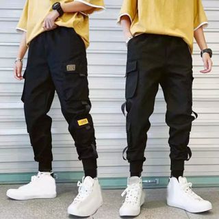 2020 Hip Hop Boy Multi-pocket Elastic Waist Design Harem Pant Men  Streetwear Punk Casual Trousers Jogger Male Dancing Black Pant