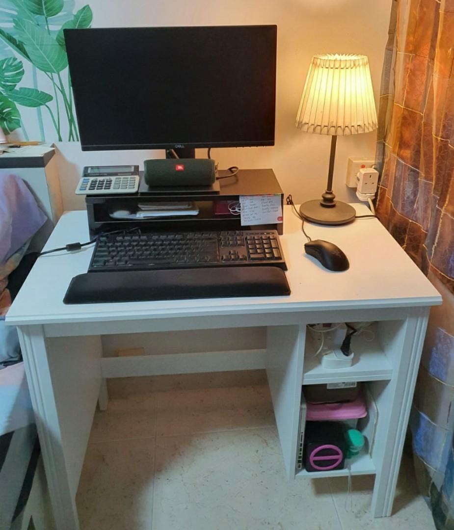 Ikea Desk with Computer Monitor Riser, Furniture & Home Living