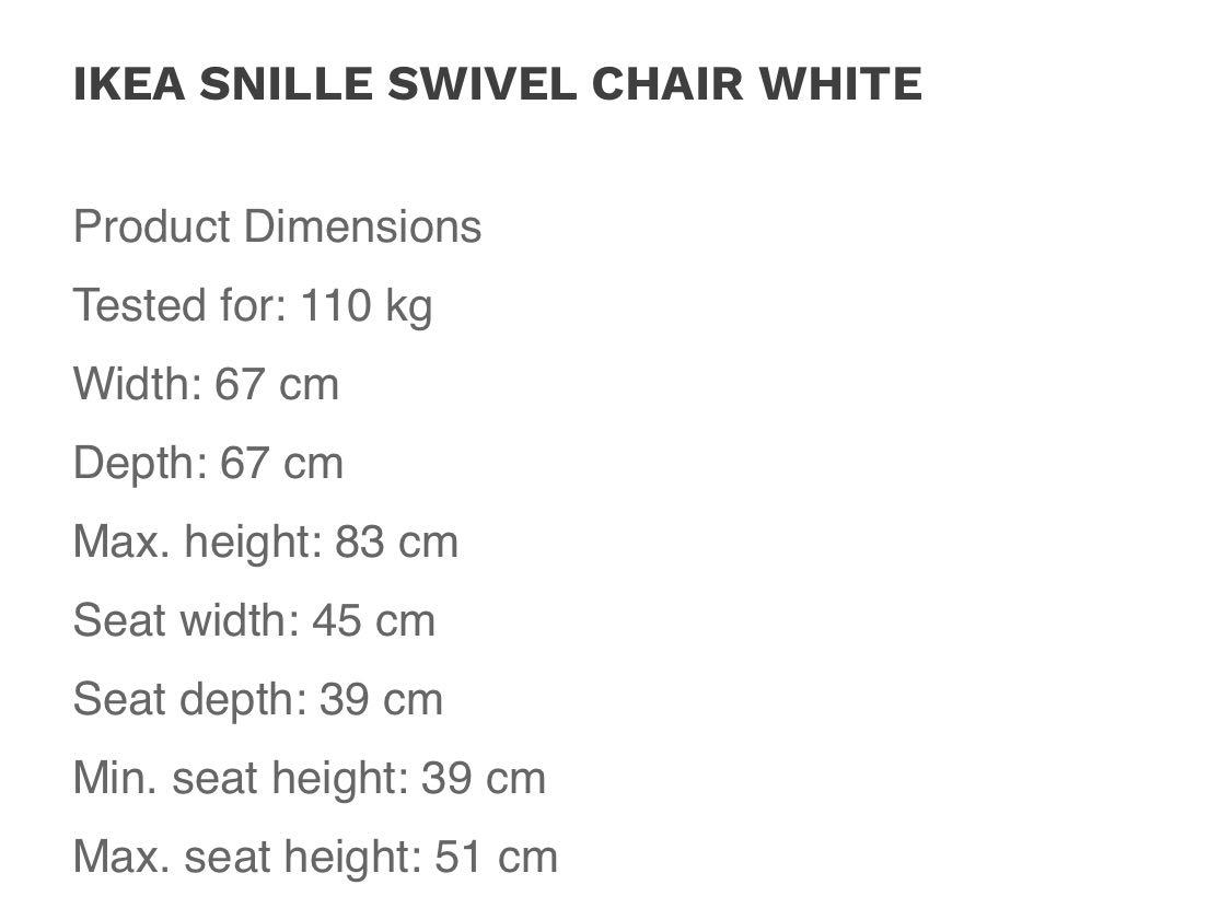 IKEA Snille Chair (adjustable height), Furniture & Home Living