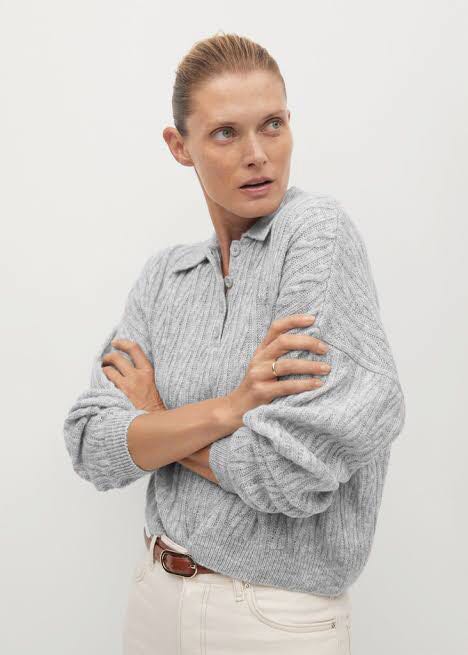 MANGO Polo Style Sweater Grey, Fesyen 