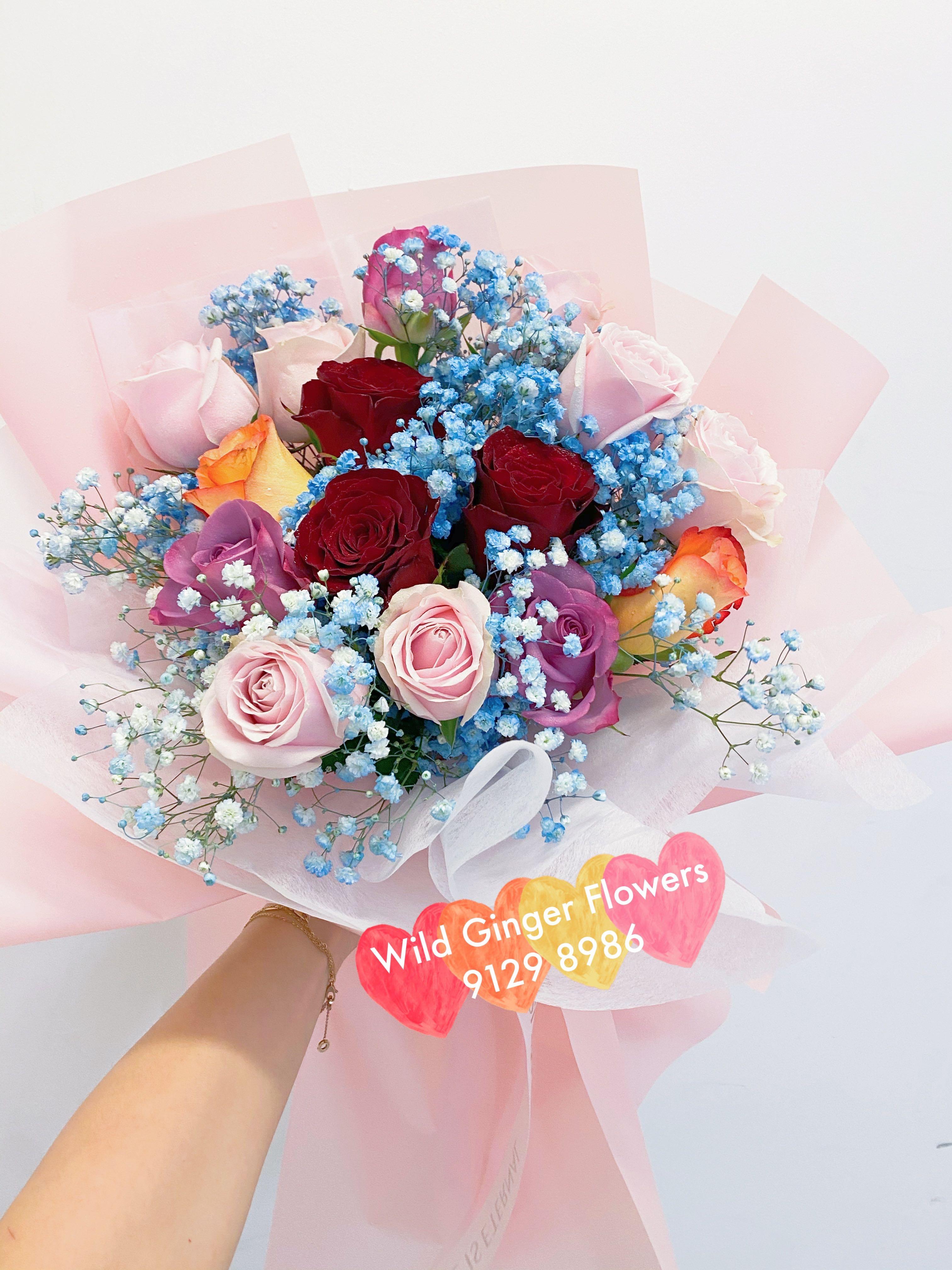 Mixed Color Fresh Rose Bouquet Happy Birthday Flower Hobbies Toys Stationery Craft Flowers Bouquets On Carousell