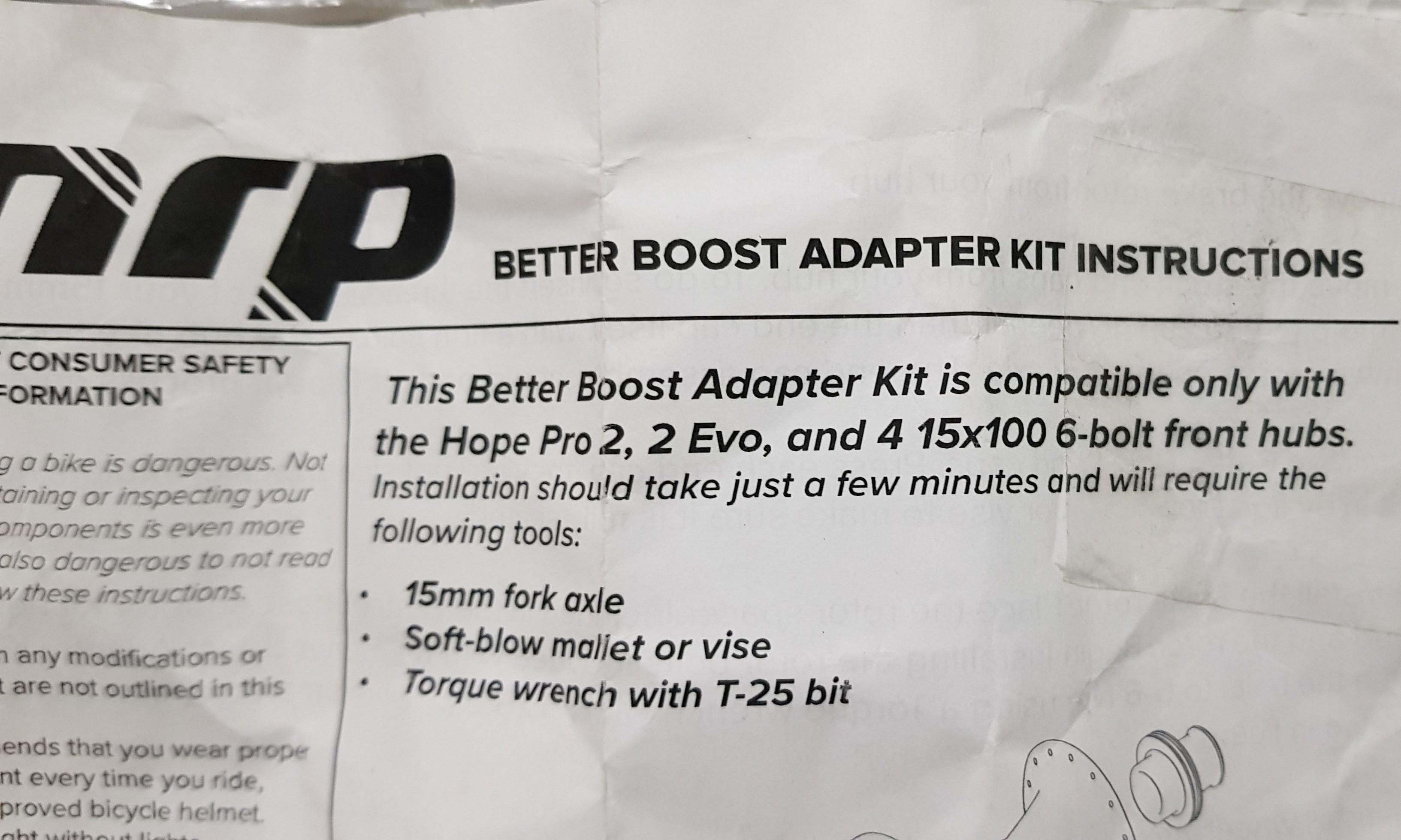 MRP Better Boost Adapter Kit for Hope Pro 2 & 4 NonBoost Front Hub