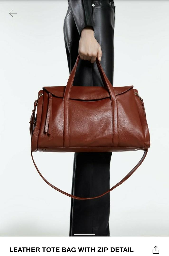 Zara leather tote bag with zip detail cheap