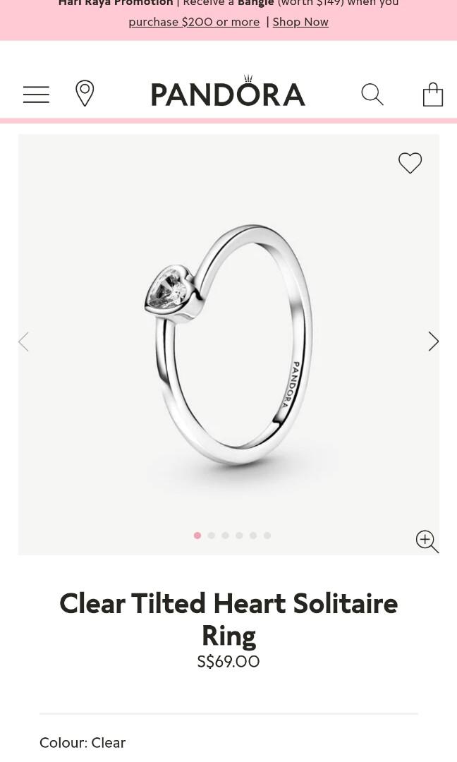 Pandora Clear Tilted Heart Solitaire 