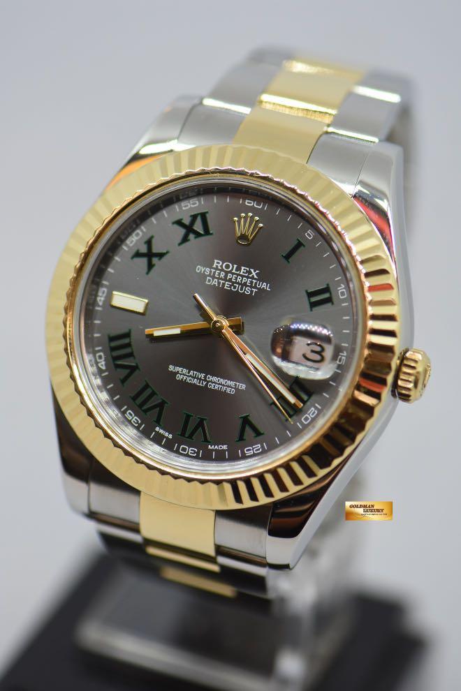ROLEX DATEJUST II 41mm WIMBLEDON DIAL HALF GOLD 116333 MINT