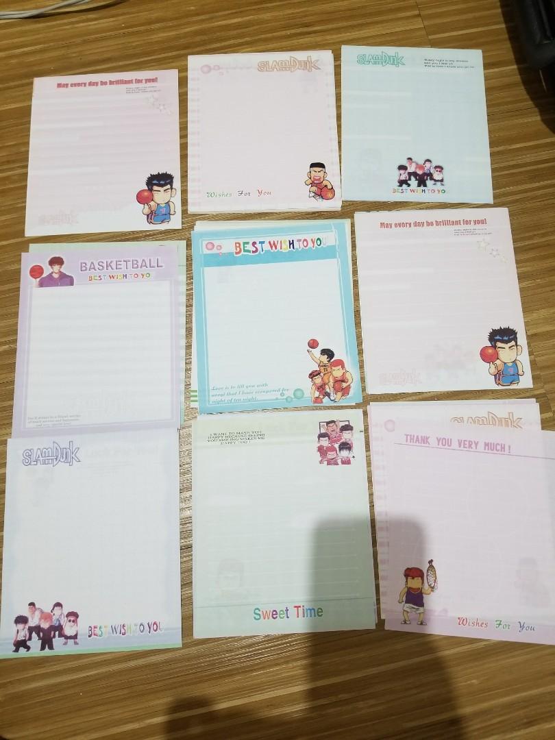 Slamdunk stationaries (Category: Stationery & School Supplies) located in Taguig. Submitted by icebeardeclutters (Listing ID 1087406715, Image 2). Description: 42 pieces of paper( stationary) assorted designs (pls see picture) envelope- has folds, few dust stains due to long time storage.