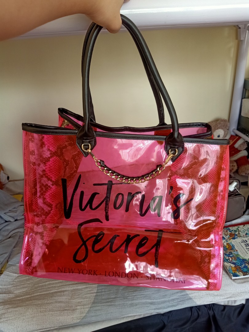 Victorias Secret Pink clear tote bag, Luxury, Bags & Wallets on Carousell
