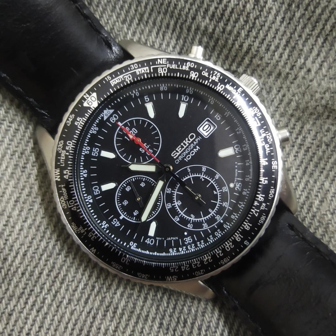 Seiko Flightmaster Pilot 7T92-0CF0 Quartz Chronograph Blue Watch For ...