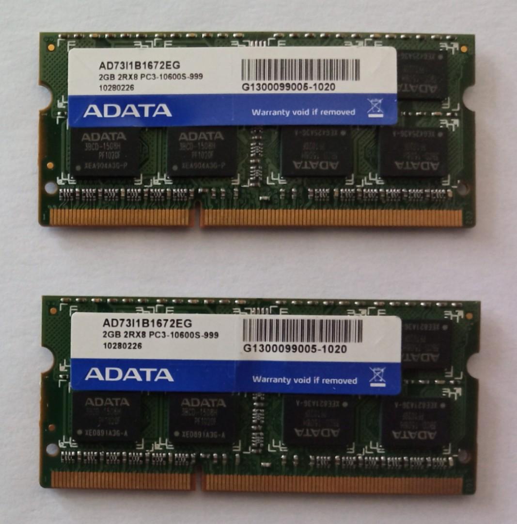 4GB (2 x 2GB) PC3-10600S Laptop RAM (Category: Computer Parts) located in Makati City. Submitted by titobert (Listing ID 1087639247, Image 1). Description: Unused. Pair of 2GB DDR3 SO-DIMM laptop RAM Taken from laptop upgraded upon purchase..