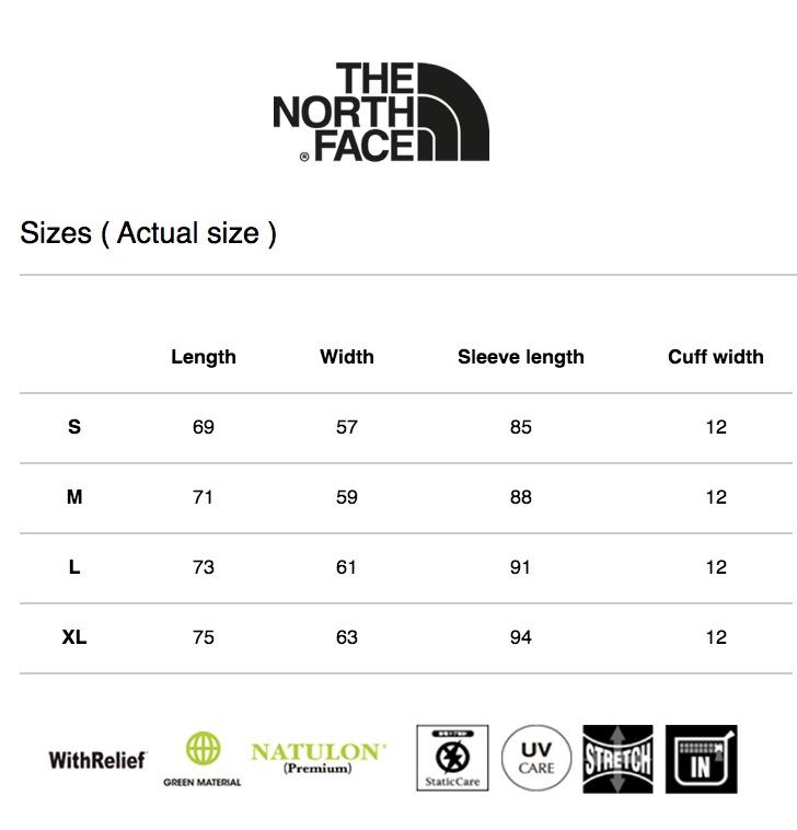Tnf size chart hotsell