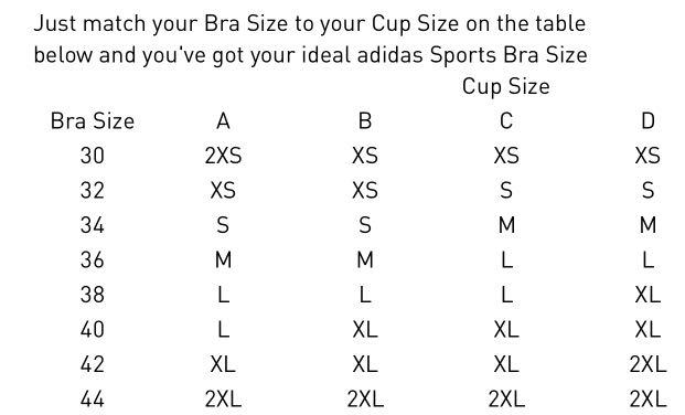 adidas Sports Bra Size Chart
