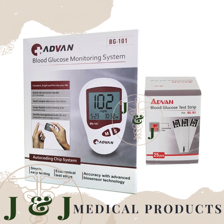 ADVAN Blood Glucose Monitoring System BG101 + Test Strips 25s, Health