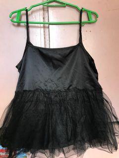 Black sleeveless with soft tulle mesh