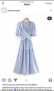 Sky blue V neck long dress