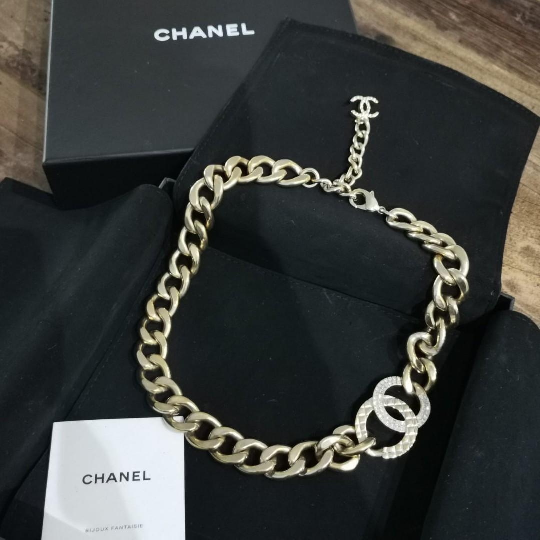 CHANEL  Jewelry  Chanel Id Logo Gold Choker Necklace Unisex 24k Flash Gold  Vintage Authen  Poshmark