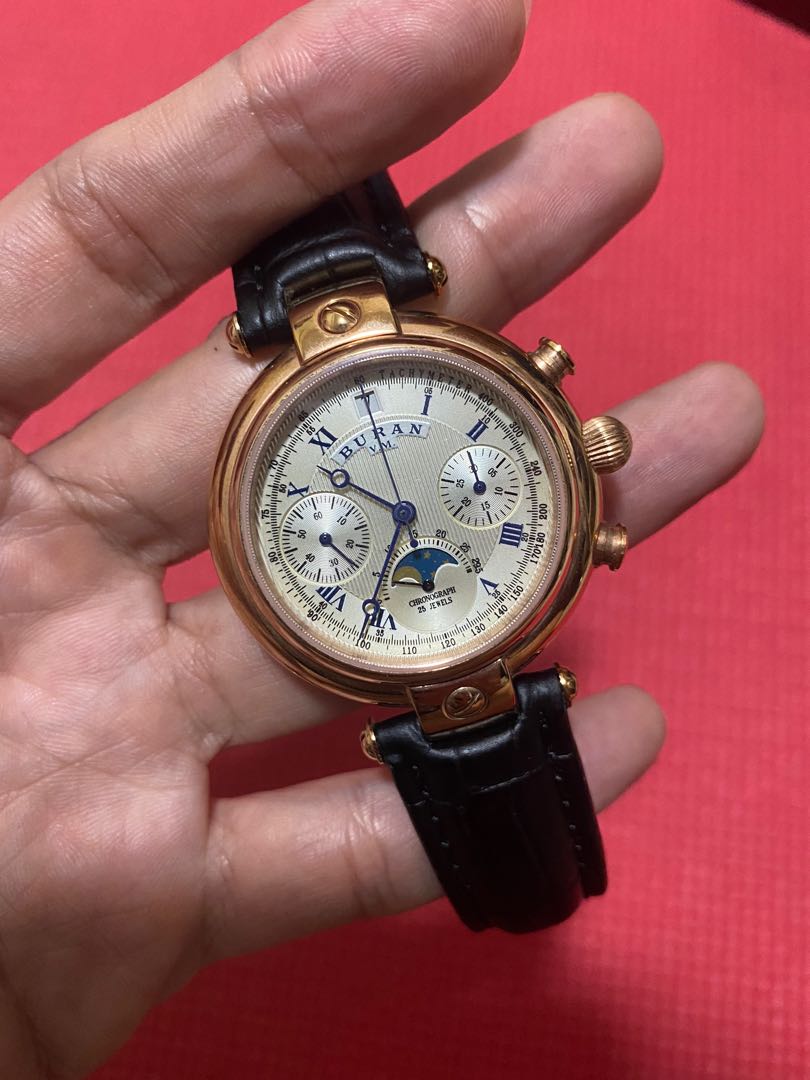 Elegant Dress Watch Buran Chronograph Moonphase 3909B Women s