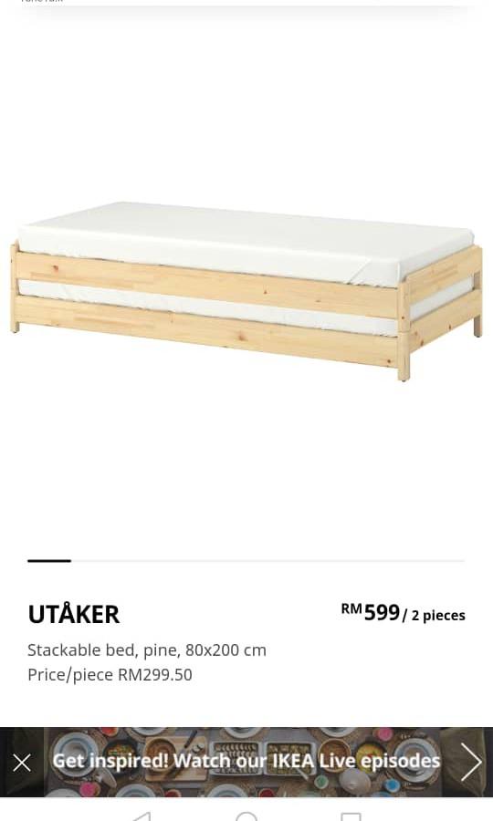 Ikea Utaker Stackable Bed, Furniture & Home Living, Furniture, Bed