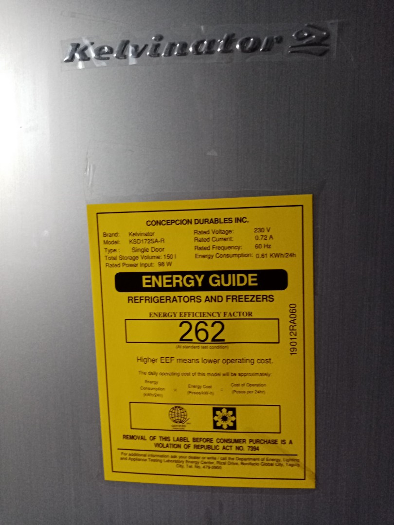 Kelvinator refrigerator shop power consumption