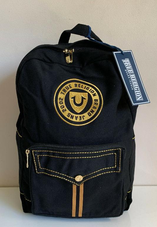 NEW TRUE RELIGION MEN S VARSITY BLACK GOLD LAPTOP SLEEVE BACKPACK